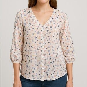 Hope & Harlow Floral Peasant Blouse Women’s S – Boho Watercolor Boxy Fairy Artsy